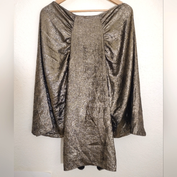 Zara Black And Gold Draped Balloon Mini Dress - Picture 10 of 11